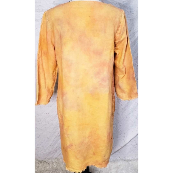 Studio 412 Linen Shift Dress Orange Hand Dyed Fringe Pockets - Picture 2 of 4